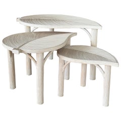Mesas nido Vintage Sculptural Coastal Organic Modern Pencil Rattan Leaf