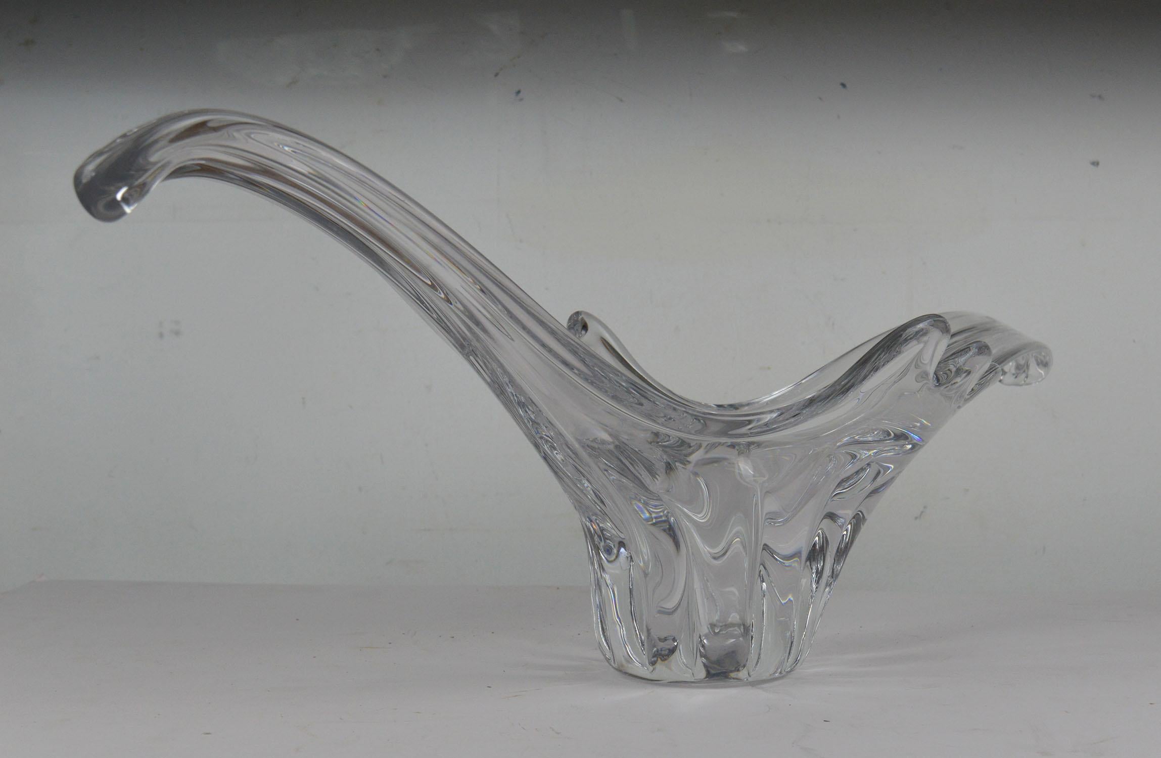 Art Glass Vintage Sculptural Crystal Vase, French, 1950s