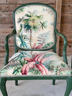 Vintage Sculptural Faux Bois Bergere Armchairs Pierre Frey Upholstery