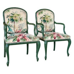 Vintage Sculptural Faux Bois Bergere Armchairs Pierre Frey Upholstery