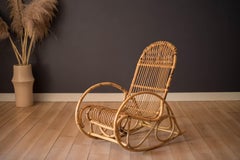 Vintage Sculptural Franco Albini Style High Back Bamboo Rocking Chair