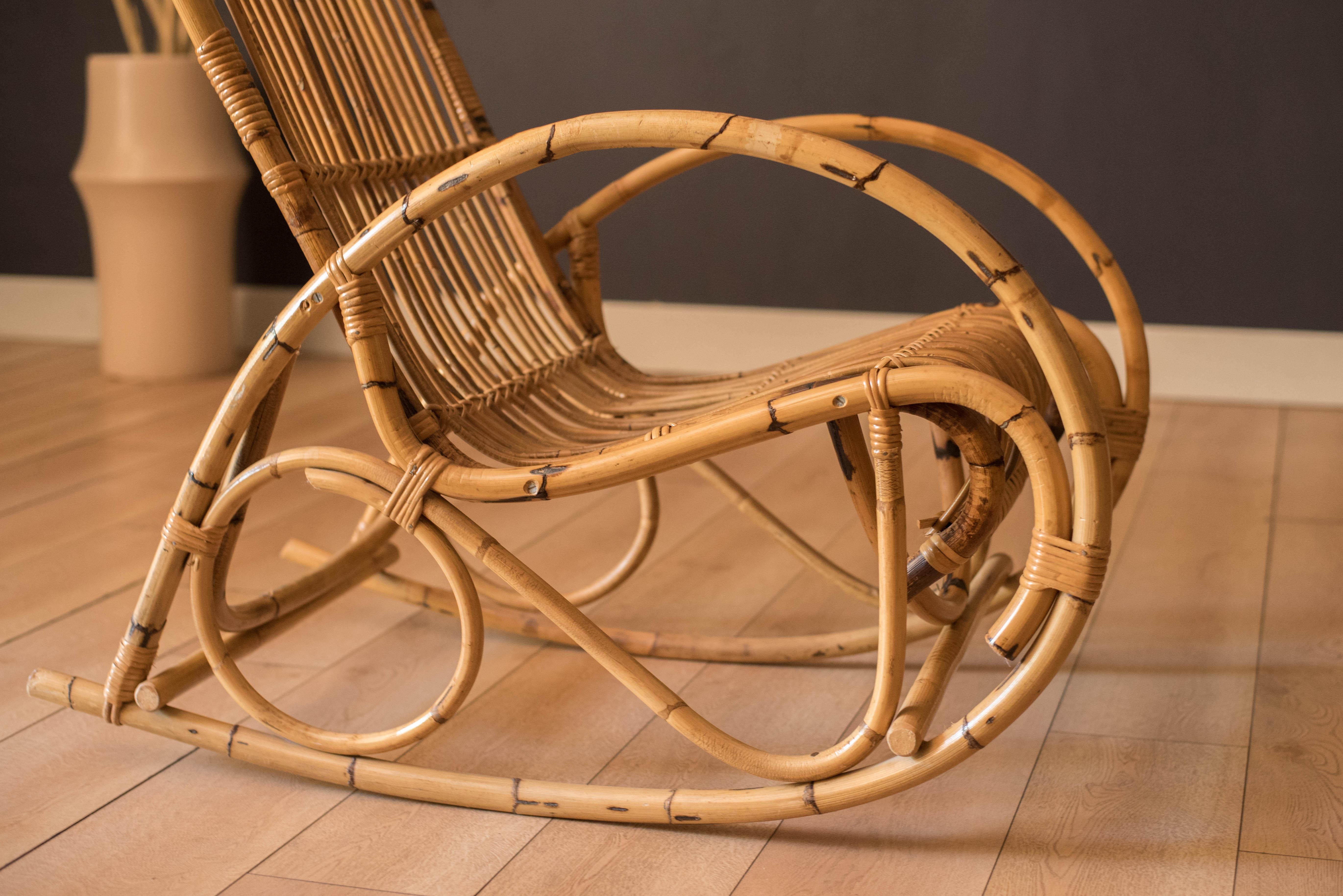Vintage Sculptural Franco Albini Style High Back Bamboo Rocking