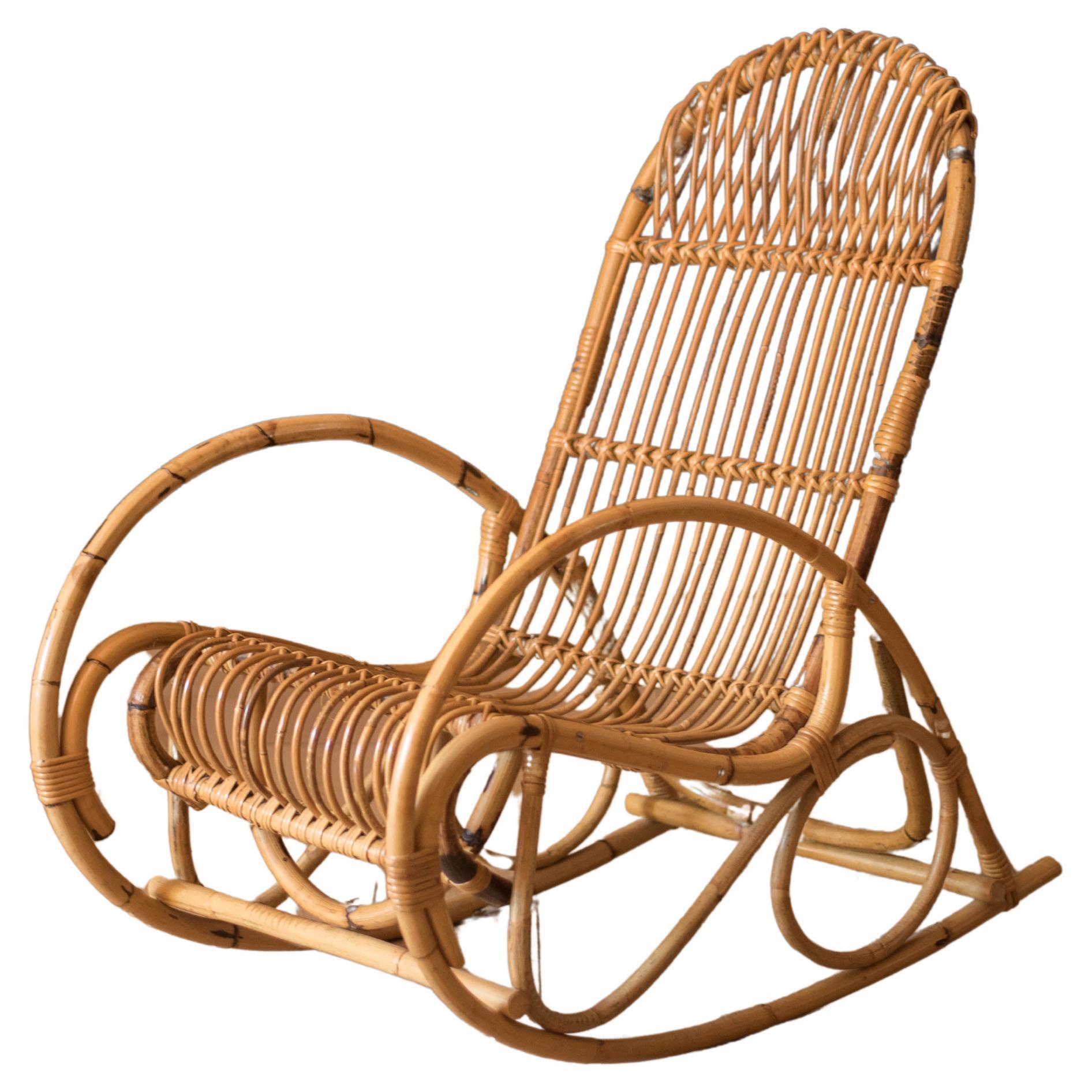 Vintage Sculptural Franco Albini Style High Back Bamboo Rocking