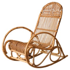 Vintage Sculptural Franco Albini Style High Back Bamboo Rocking Chair
