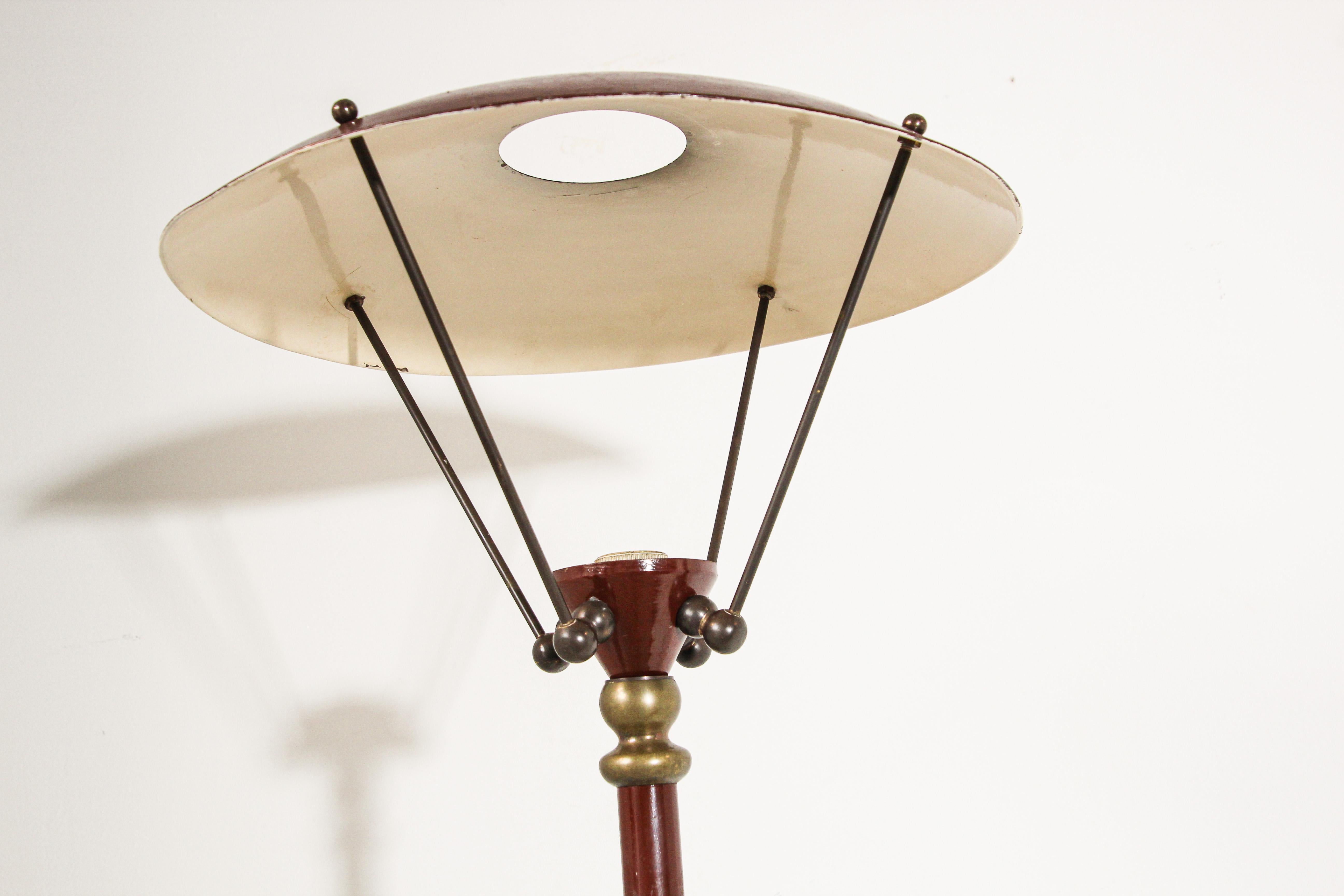 Vintage Sculptural French Tripod Floor Lamp Brown Enamel Shade, 1950s For Sale 2