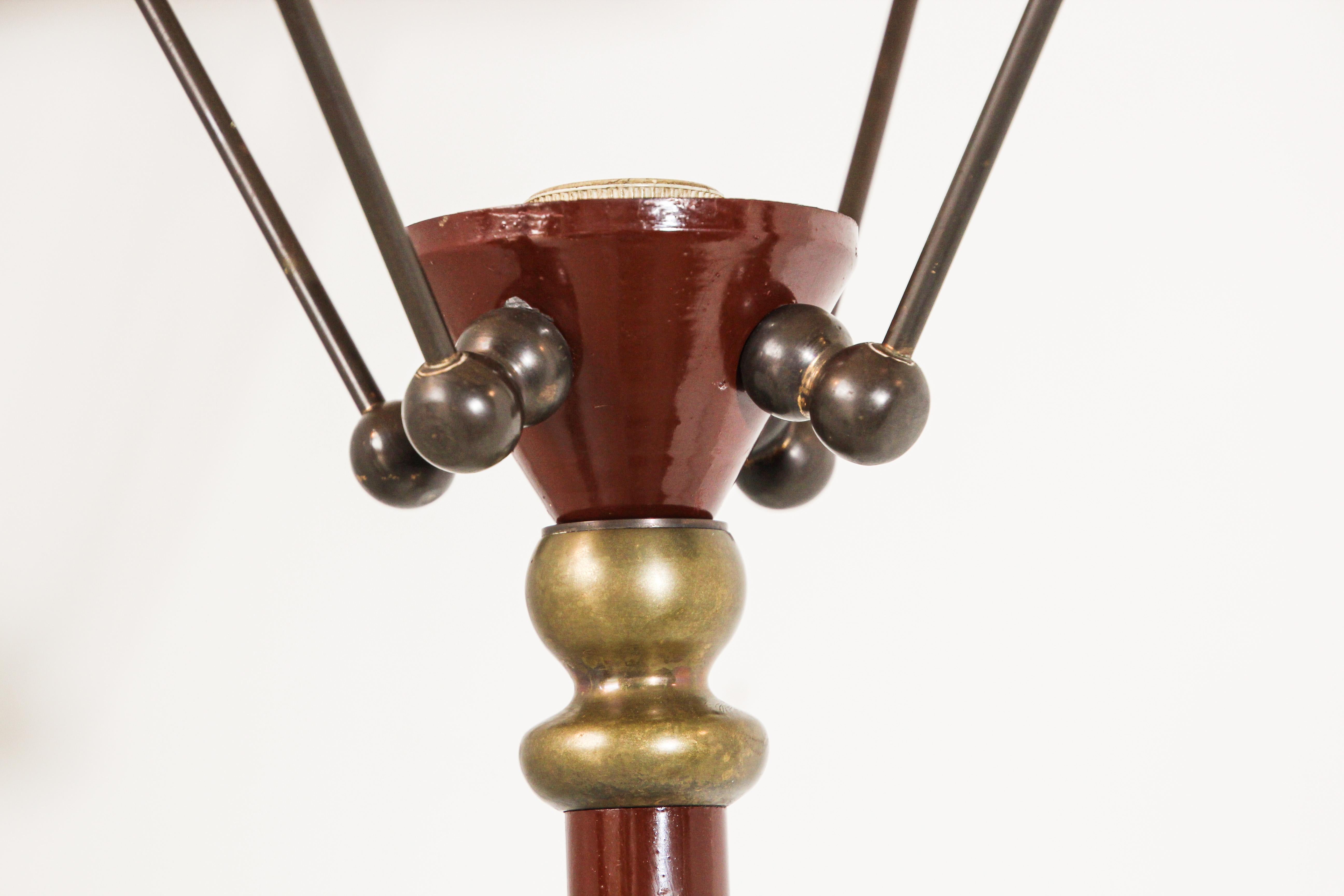 Vintage Sculptural French Tripod Floor Lamp Brown Enamel Shade, 1950s For Sale 3