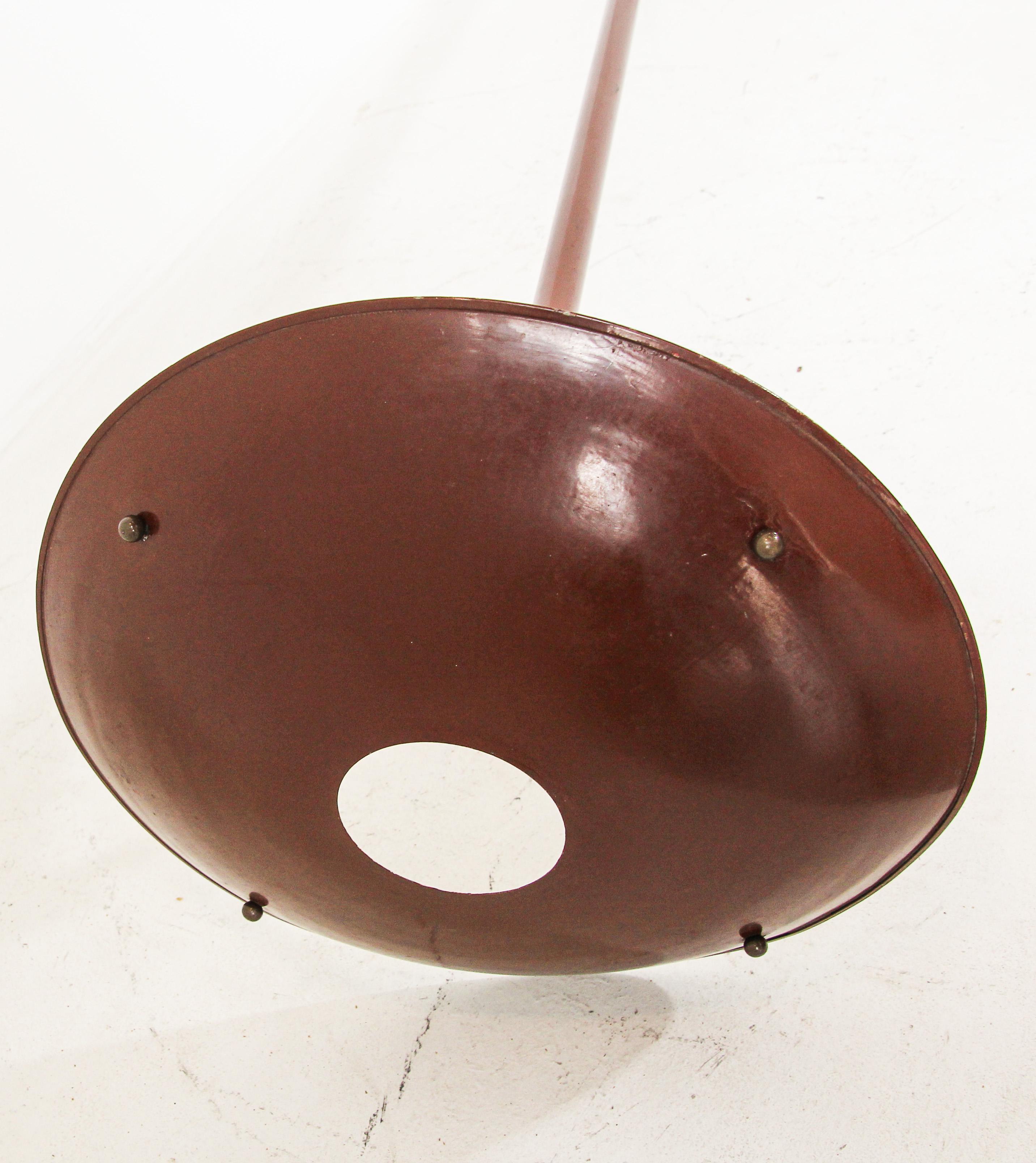 Vintage Sculptural French Tripod Floor Lamp Brown Enamel Shade, 1950s For Sale 5