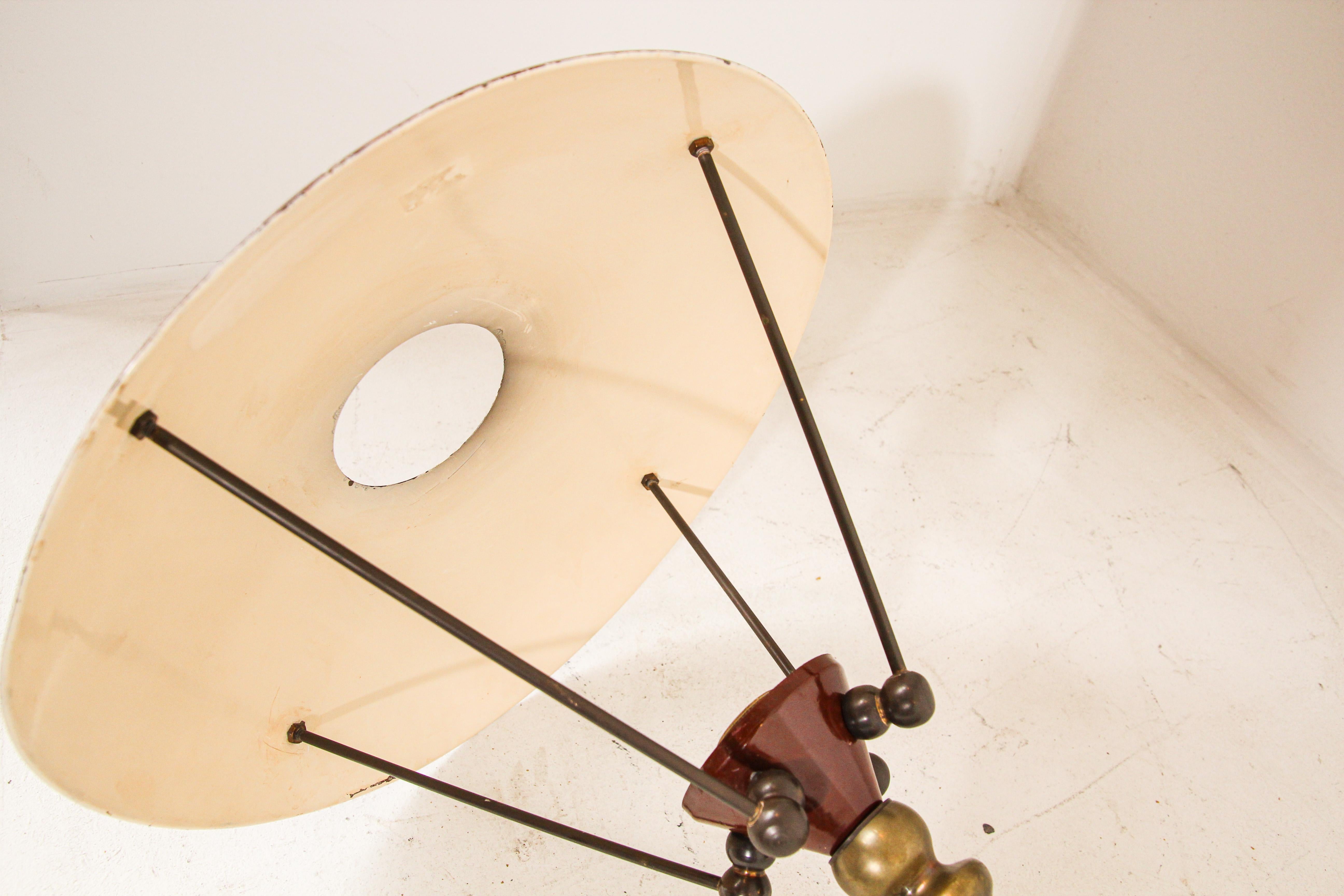 Vintage Sculptural French Tripod Floor Lamp Brown Enamel Shade, 1950s For Sale 8