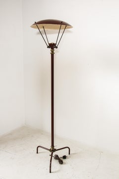 Vintage Sculptural French Tripod Floor Lamp Brown Enamel Shade, 1950s