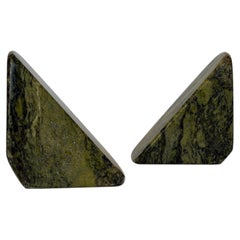 Vintage Sculptural Geometric Connemara Green Marble Bookends - A Pair