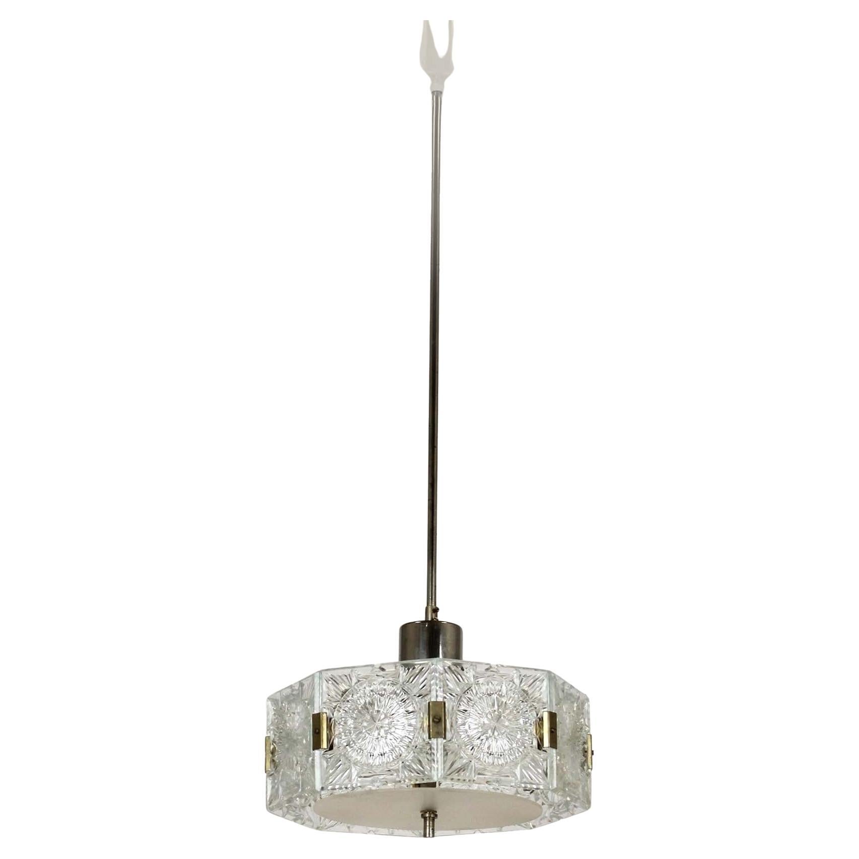 Lampe suspendue sculpturale en verre vintage par Kamenický Šenov, 1970 en vente