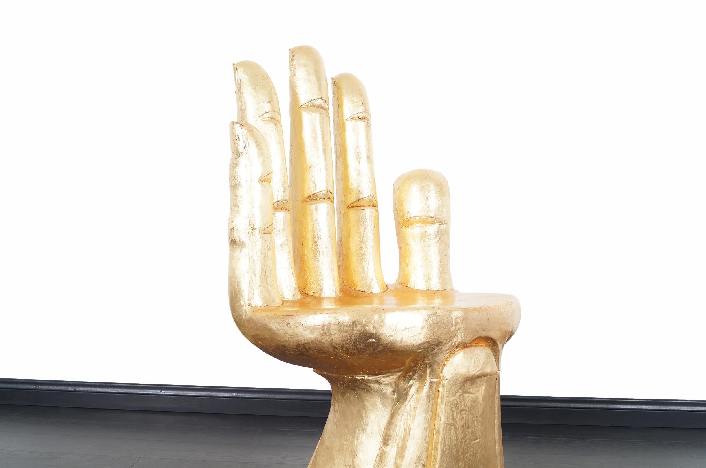 Vintage Sculptural Gold Leaf Hand Chair after Pedro Friedeberg 1