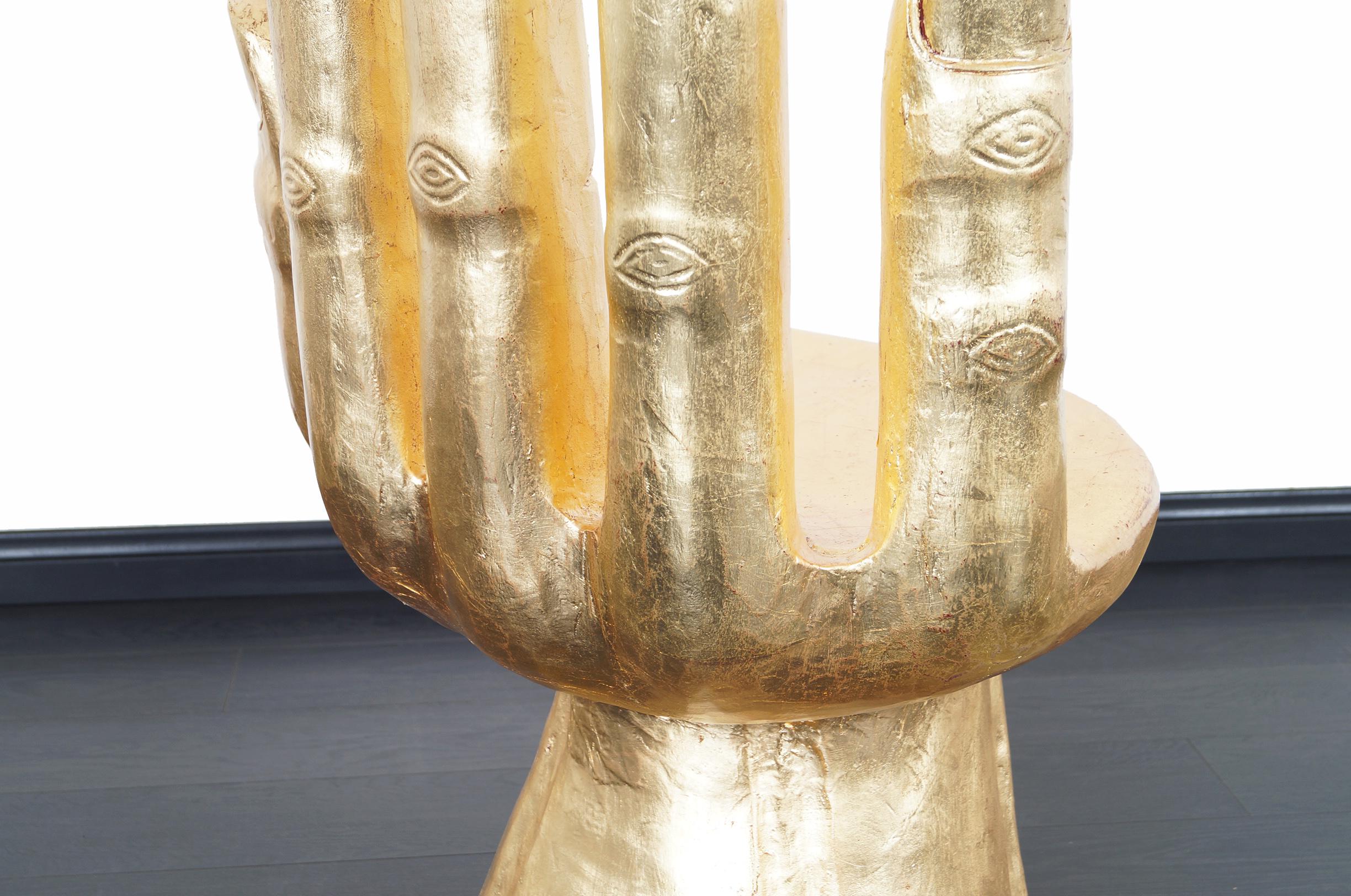 Mid-Century Modern Vintage Sculptural Gold Leaf Hand Chair after Pedro Friedeberg