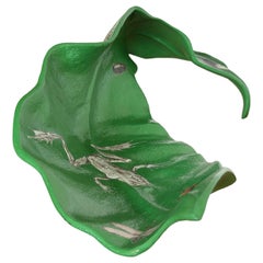 Vintage Sculptural Green Leaf Form Metal Centerpiece With Découpage Appliqué