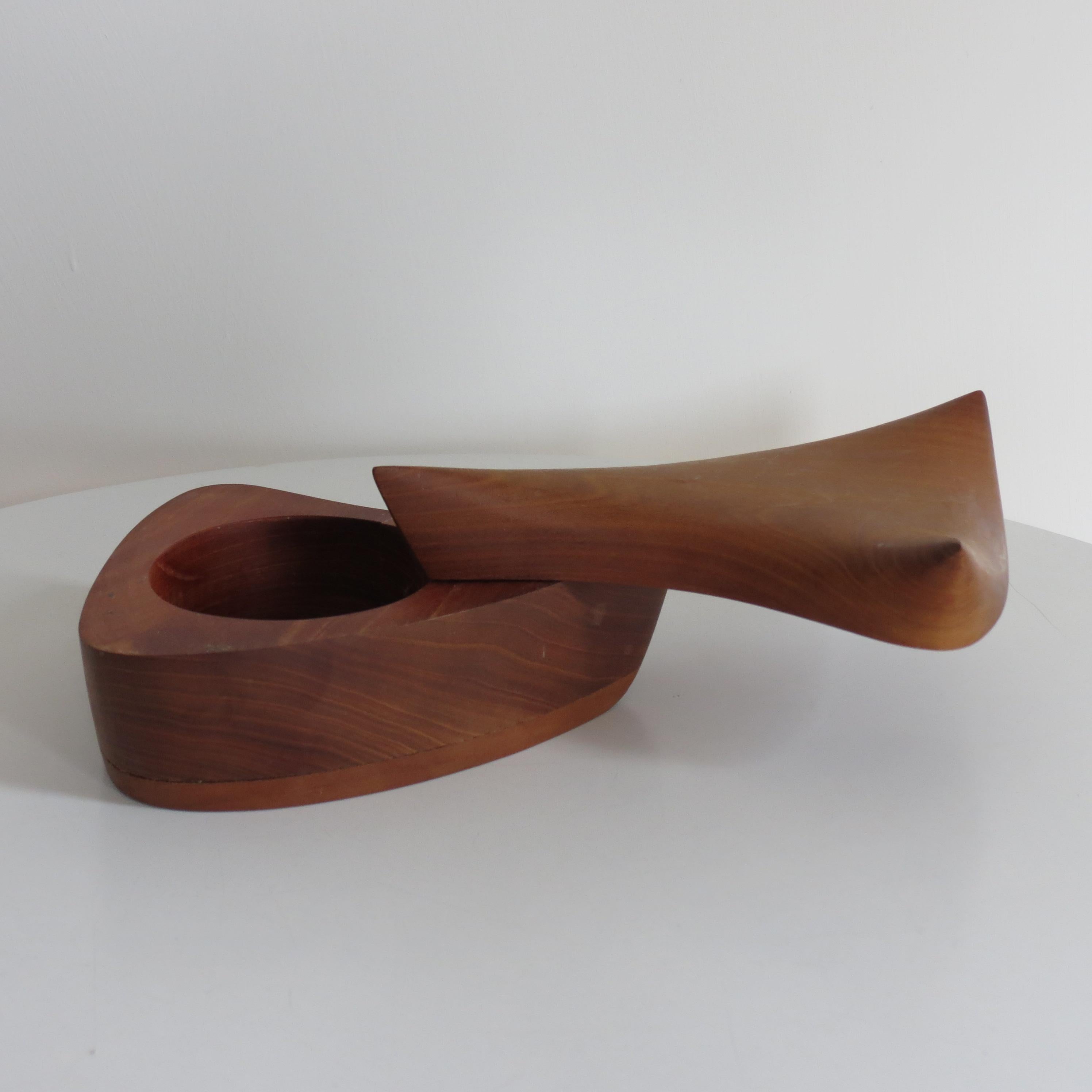 Vintage Sculptural Handmade Teak Pot Polak Prague Czech Republic, 1970s In Good Condition In Stow on the Wold, GB