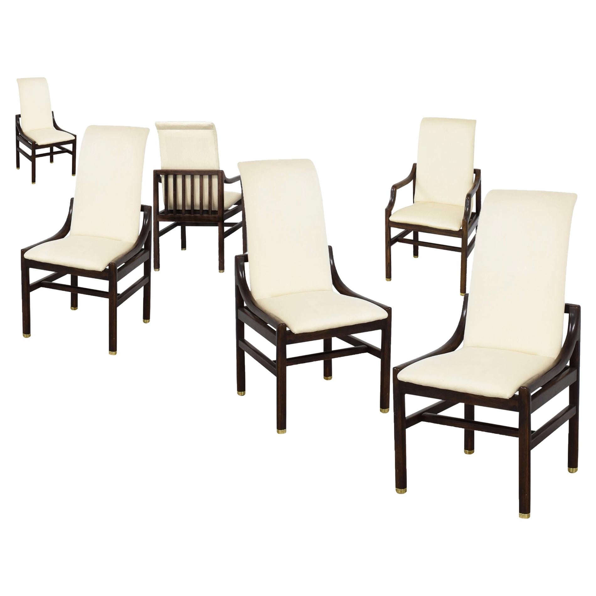 Vintage Sculptural Henredon Dining Chair Set of 6, Walnut Java Base, Brass