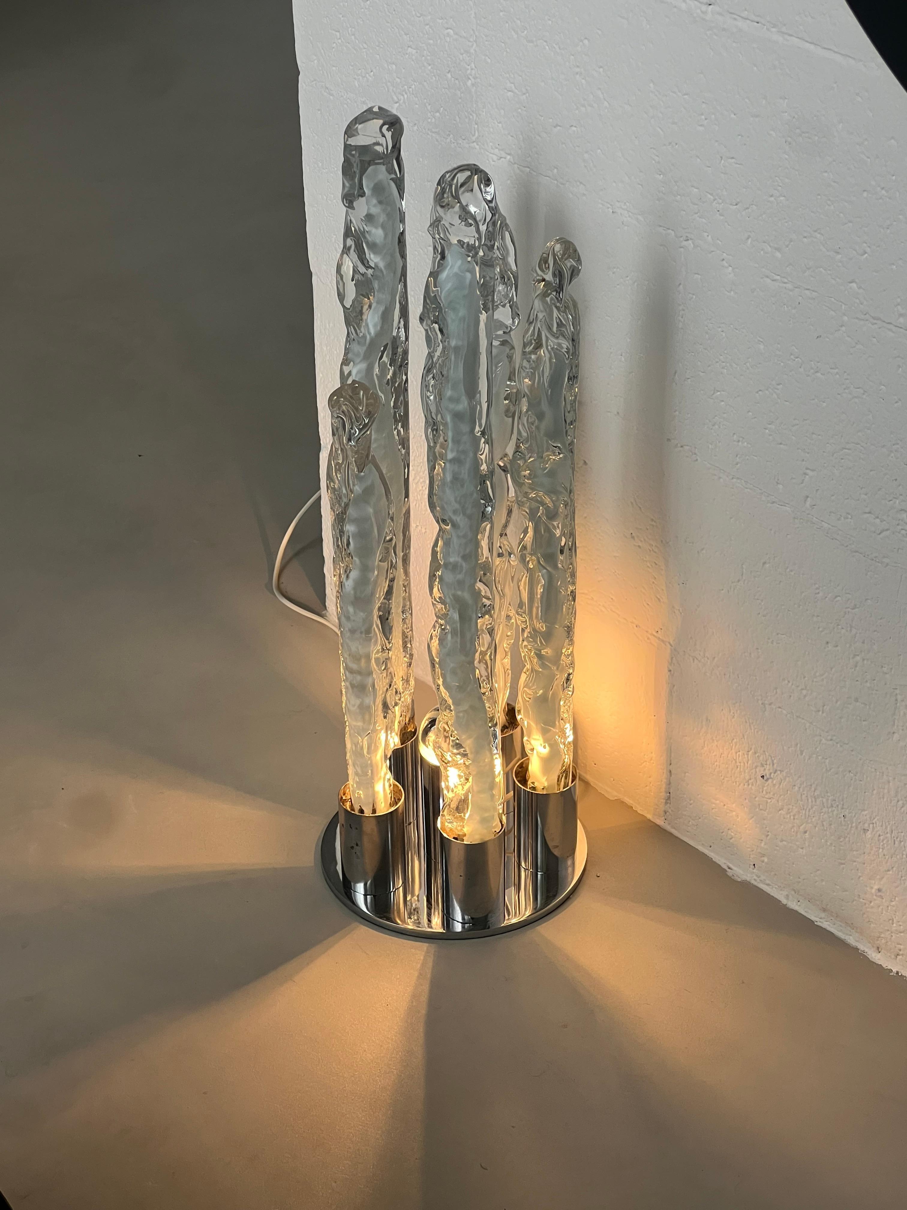 Skulpturale Excalibur-Lampe aus Eisglas von Gino Poli für Ettore Fantasia, Vintage (Mitte des 20. Jahrhunderts) im Angebot