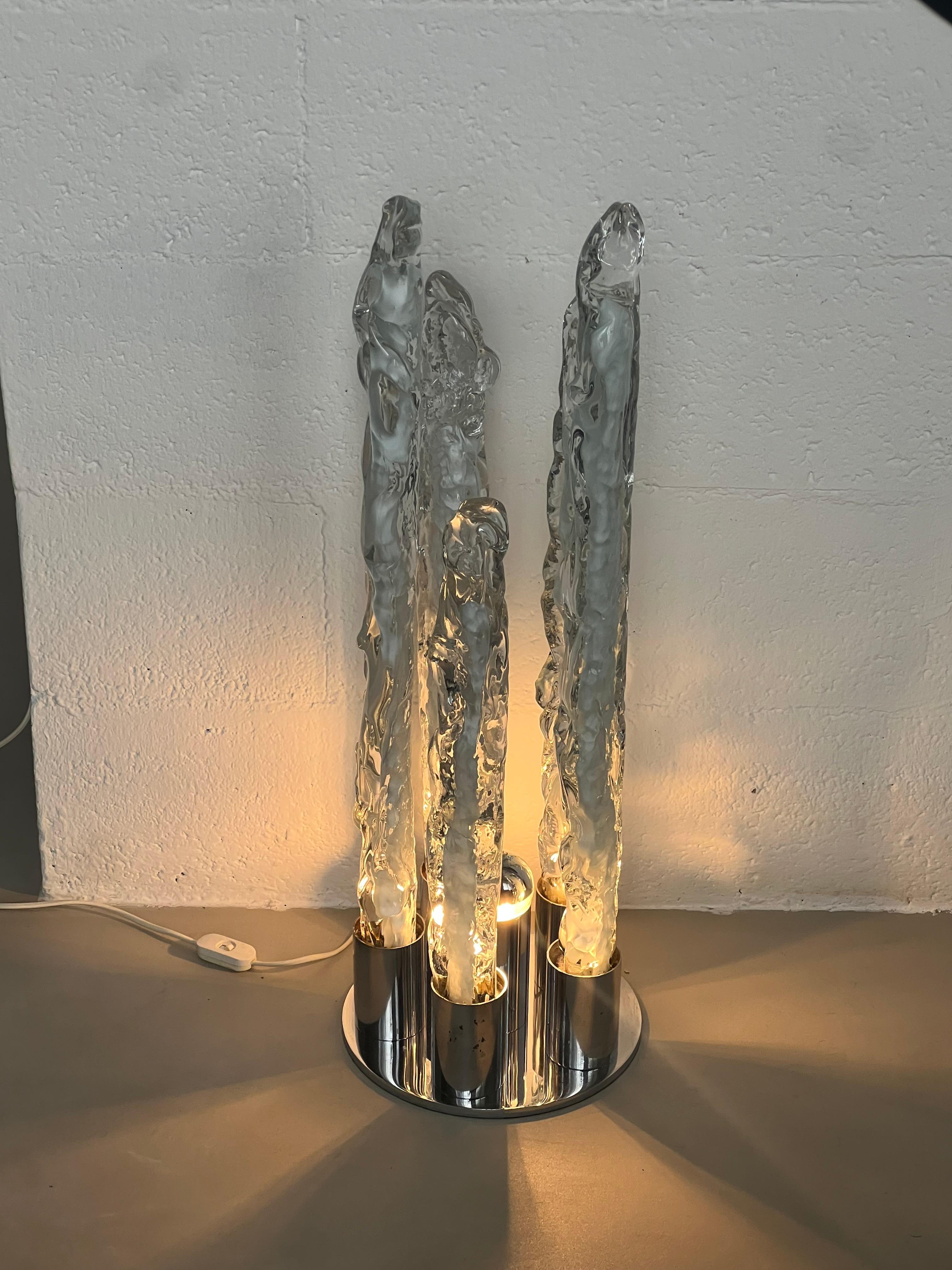 Skulpturale Excalibur-Lampe aus Eisglas von Gino Poli für Ettore Fantasia, Vintage (Stahl) im Angebot