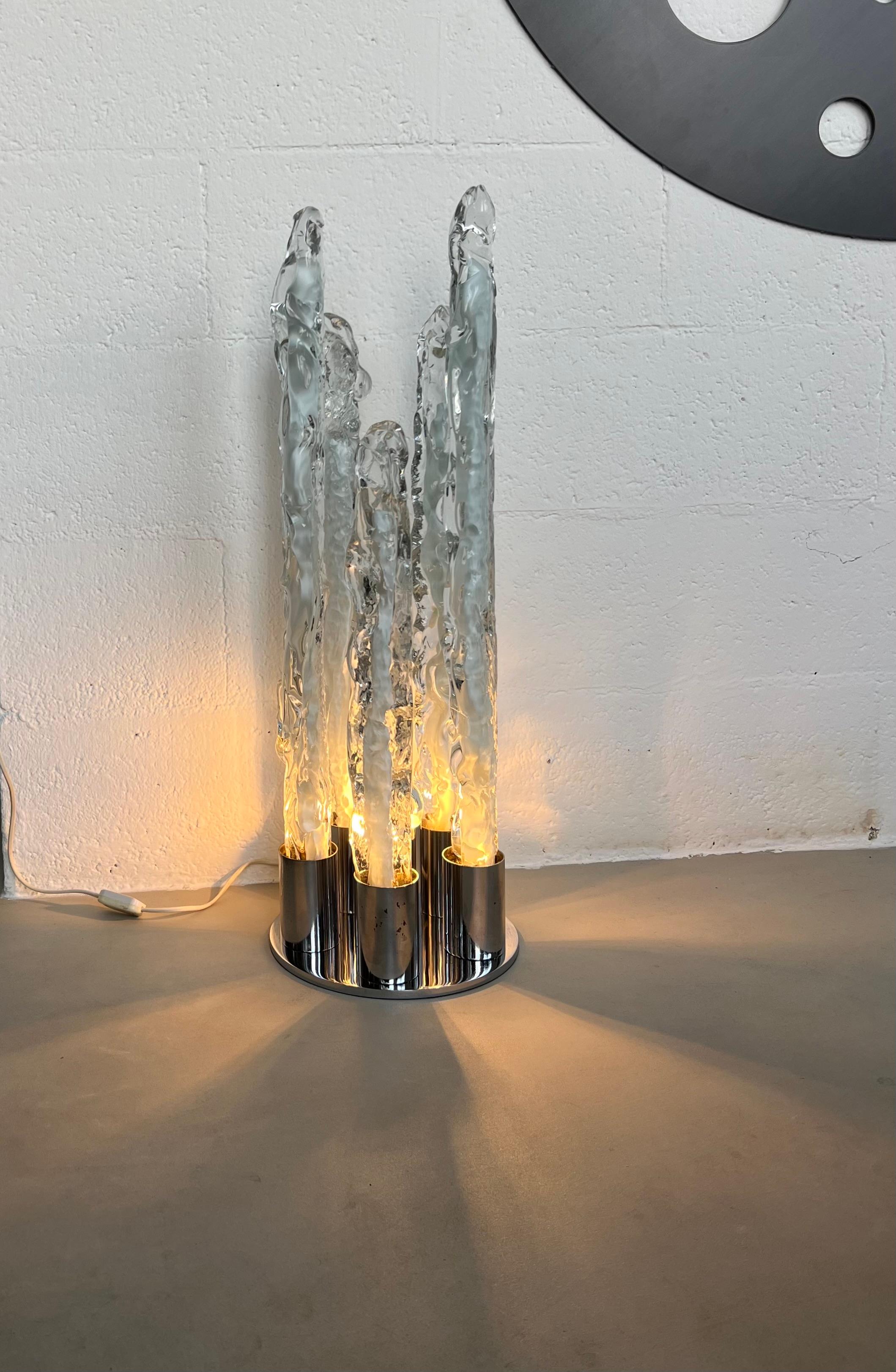 Skulpturale Excalibur-Lampe aus Eisglas von Gino Poli für Ettore Fantasia, Vintage im Angebot 1
