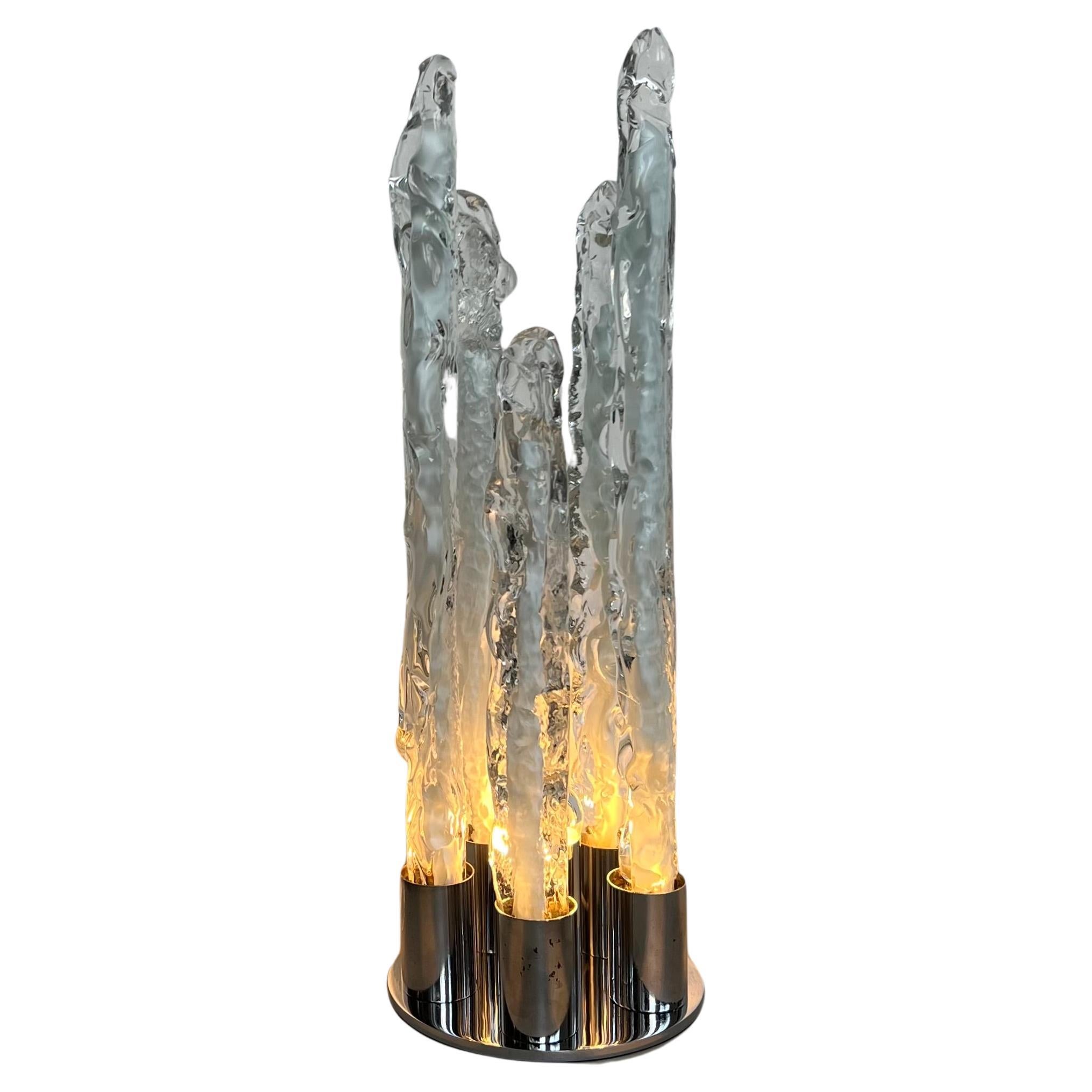 Skulpturale Excalibur-Lampe aus Eisglas von Gino Poli für Ettore Fantasia, Vintage im Angebot