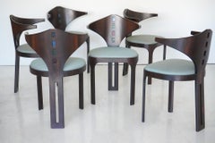 Vintage Sculptural Italian Dining Chairs with Stained Glass Inserts, Set of 6