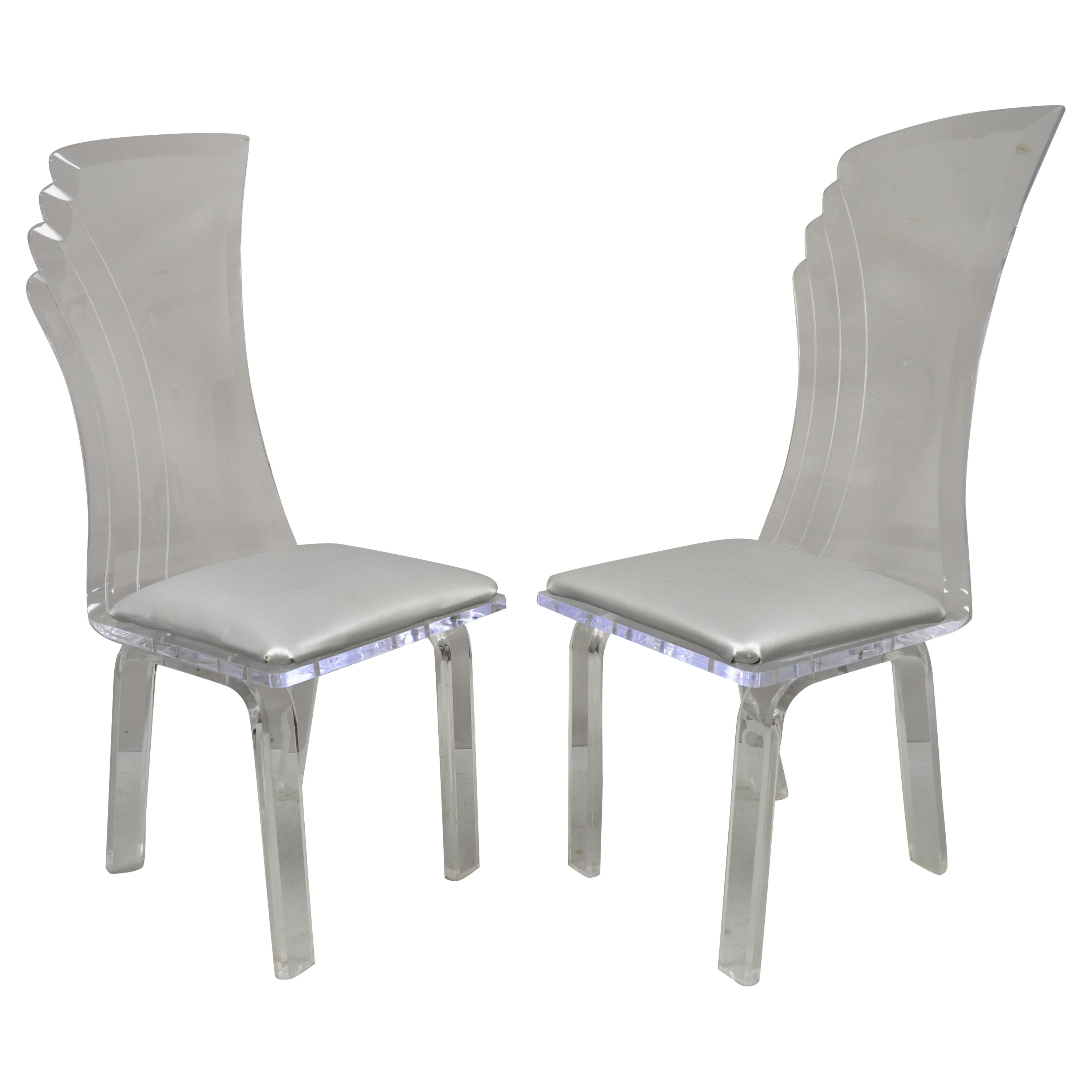 Vintage Sculptural Lucite Tall Back Mid Century Dining Side Chairs, a Pair