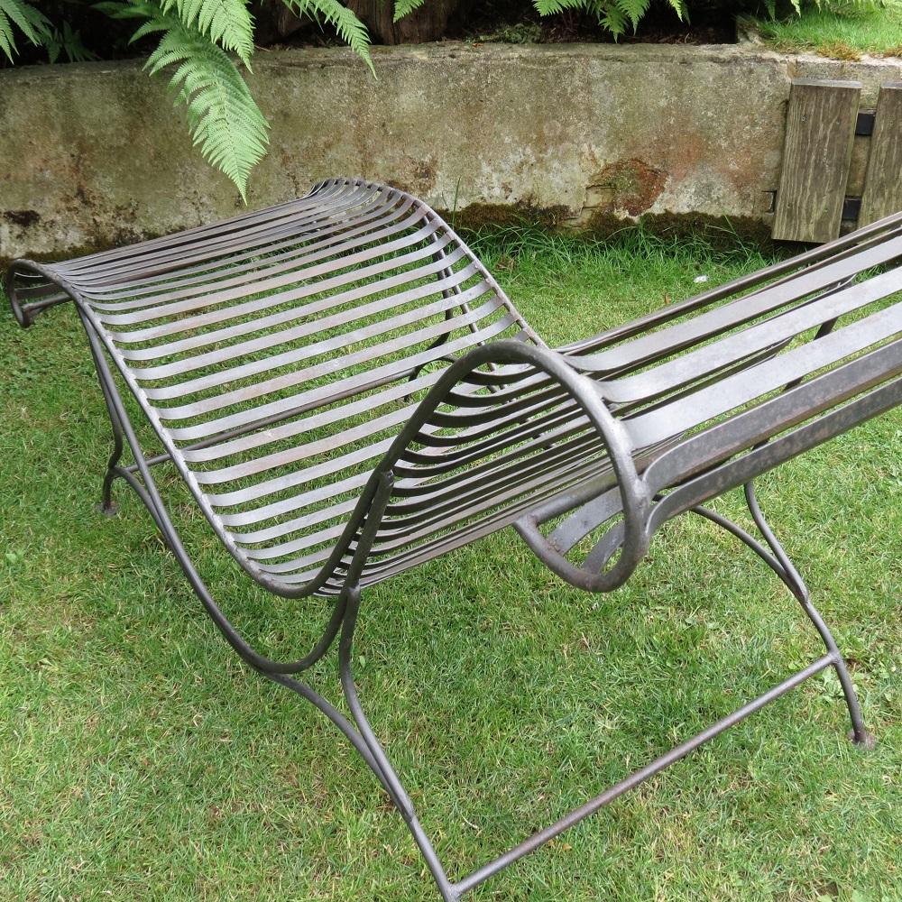 English Vintage Sculptural Metal Garden Sun Lounger