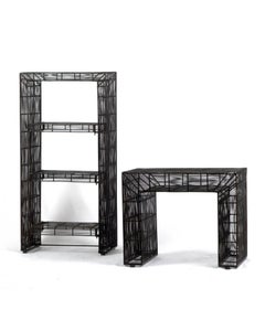 vintage Sculptural Metal Wire Shelving and Display Table Set