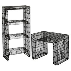 vintage Sculptural Metal Wire Shelving and Display Table Set