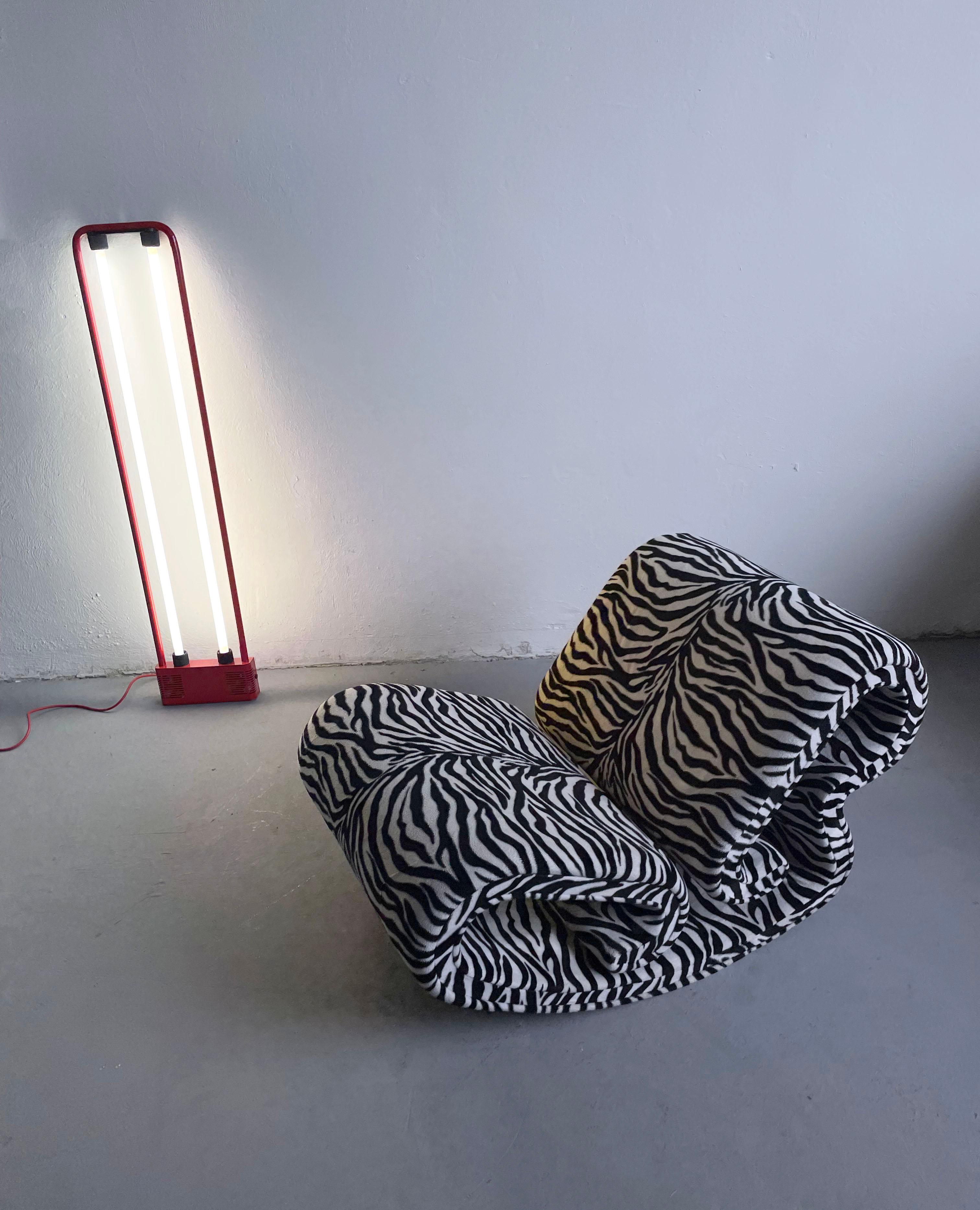 Vintage Sculptural Organic Shape Lounge Chair in Zebra Fabric, C1970s 7