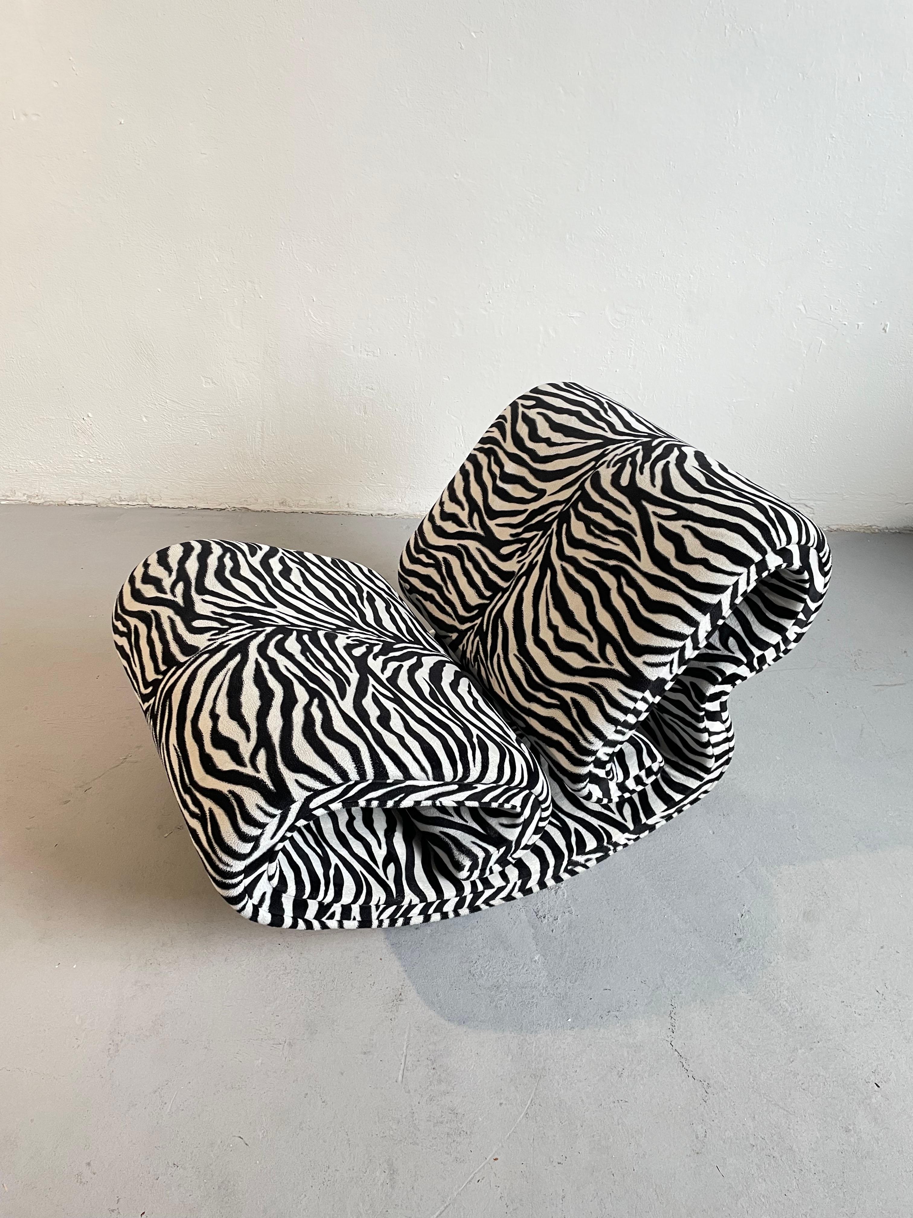Mid-Century Modern Vintage Sculptural Organic Shape Lounge Chair in Zebra Fabric, C1970s