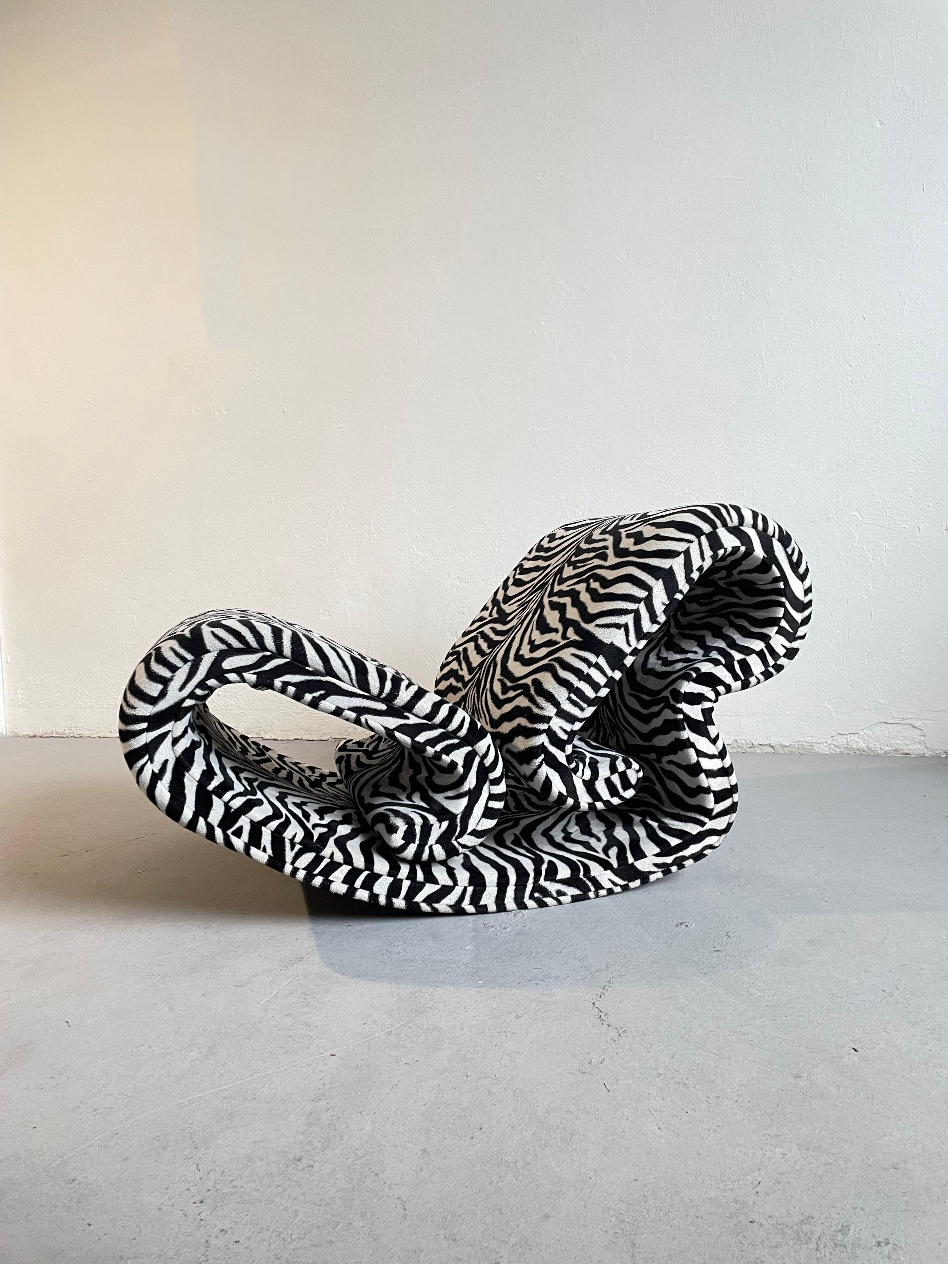 Vintage Sculptural Organic Shape Lounge Chair in Zebra Fabric, C1970s In Good Condition In Zagreb, HR