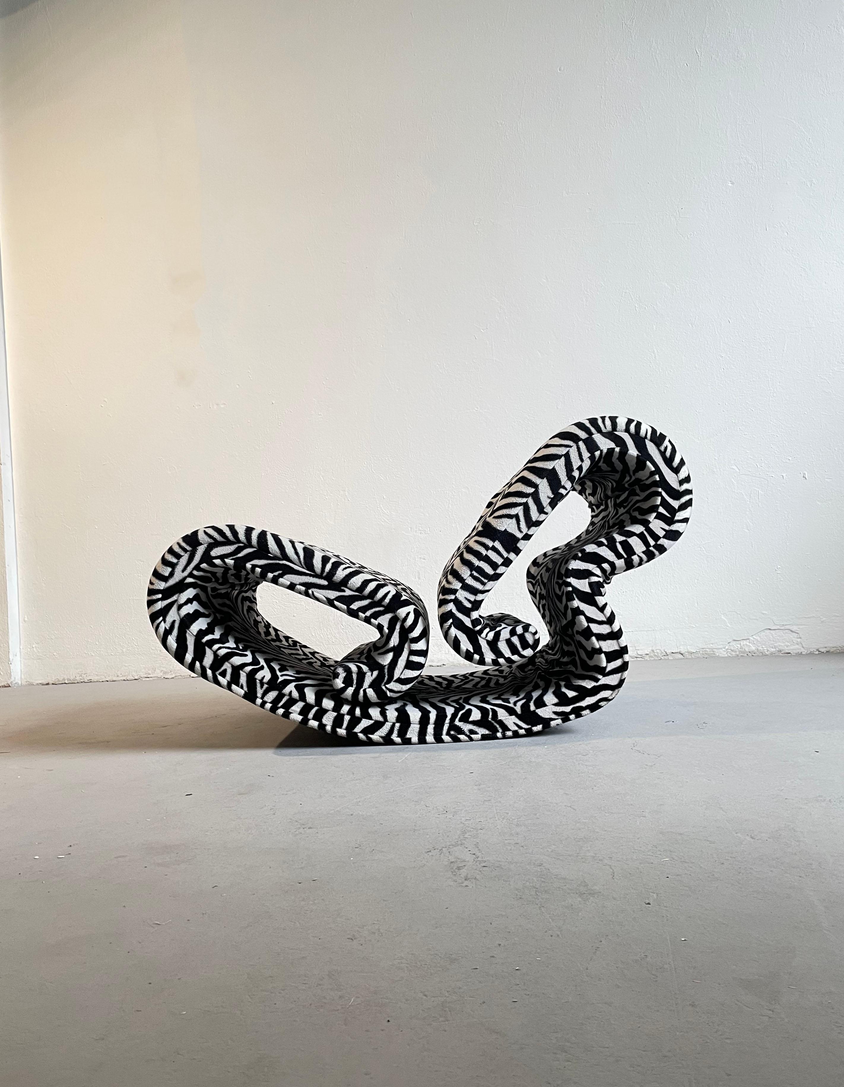 Late 20th Century Vintage Sculptural Organic Shape Lounge Chair in Zebra Fabric, C1970s For Sale