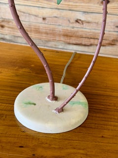 Vintage Sculptural Palm Tree Tole Lamp With Tropical Jungle Shade