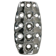 Vintage sculptural & Rare Ceramic Vase in Chrome Finish , with holes 1970's