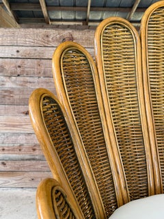 Vintage Sculptural Rattan Fan Back Palm Frond Lounge Chair