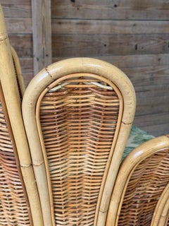 Vintage Sculptural Rattan Fan Back Palm Frond Lounge Chair