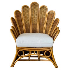 Vintage Sculptural Rattan Fan Back Palm Frond Lounge Chair