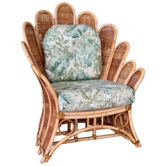 Vintage Sculptural Rattan Fan Back Palm Frond Lounge Chair