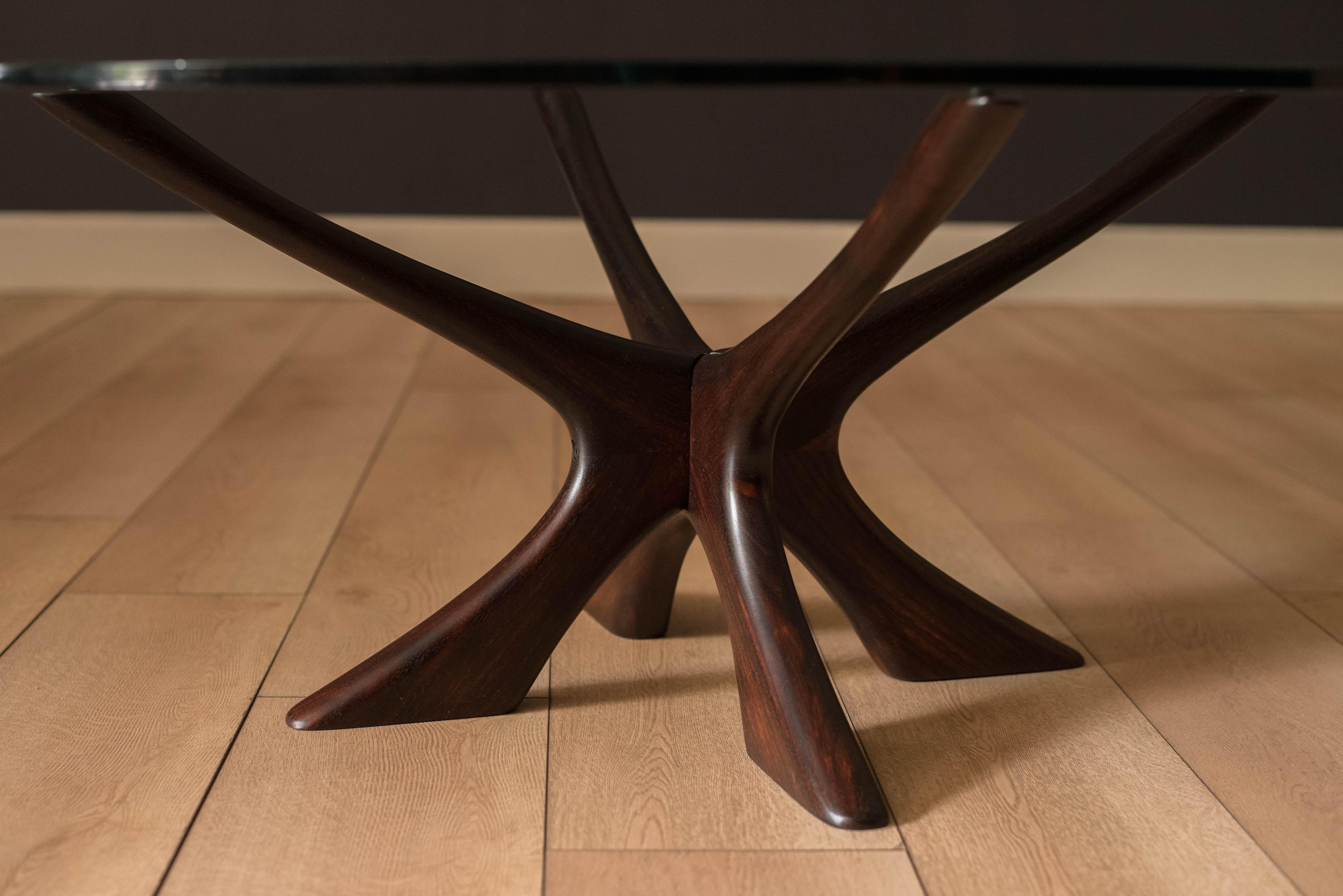 Danish Vintage Sculptural Rosewood and Round Glass Coffee Table by Illum Wikkelsø For Sale