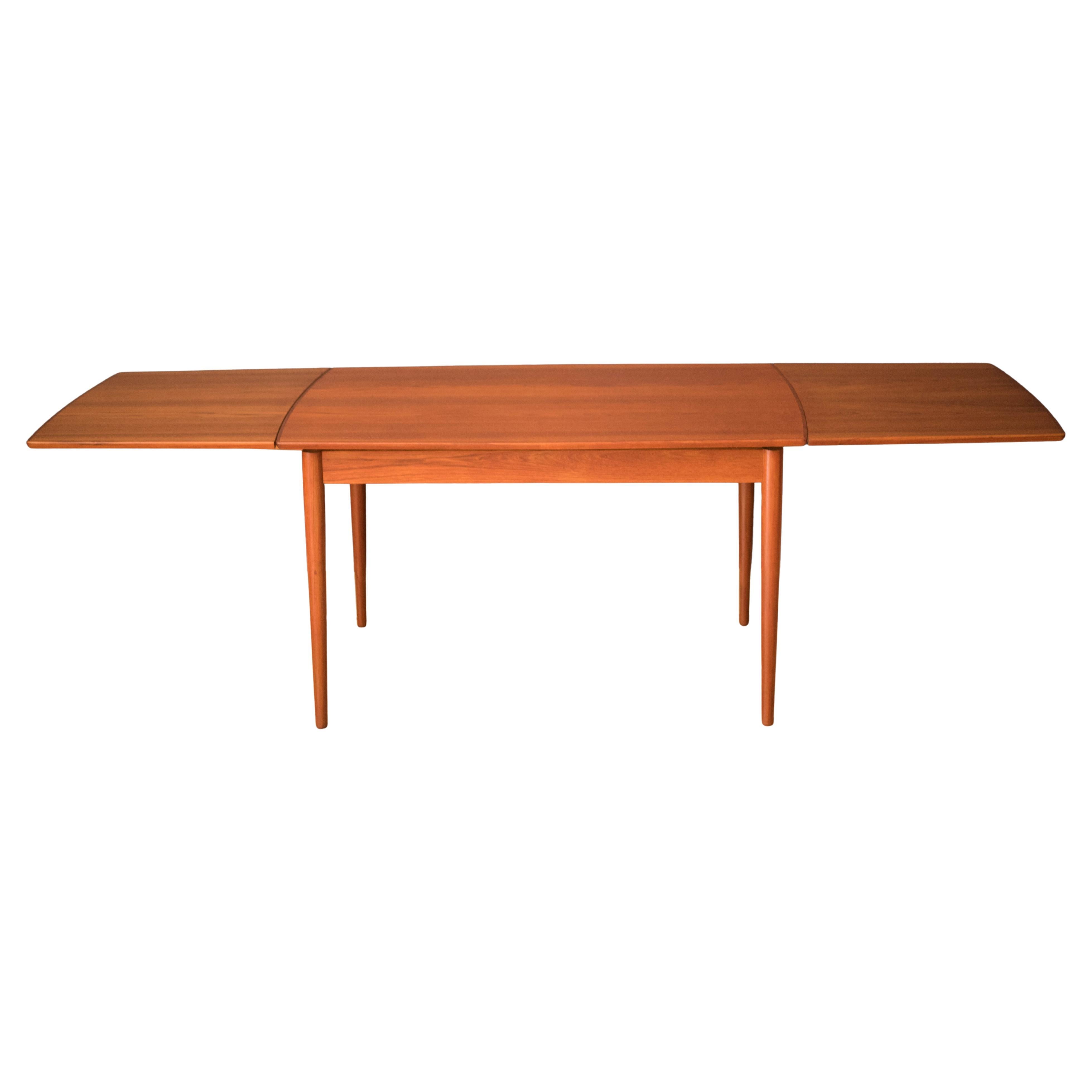 Vintage Sculptural Scandinavian Extension Teak Draw Leaf Dining Table