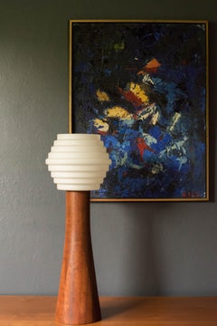 Vintage Sculptural Scandinavian Walnut and Glass Accent Table Lamp