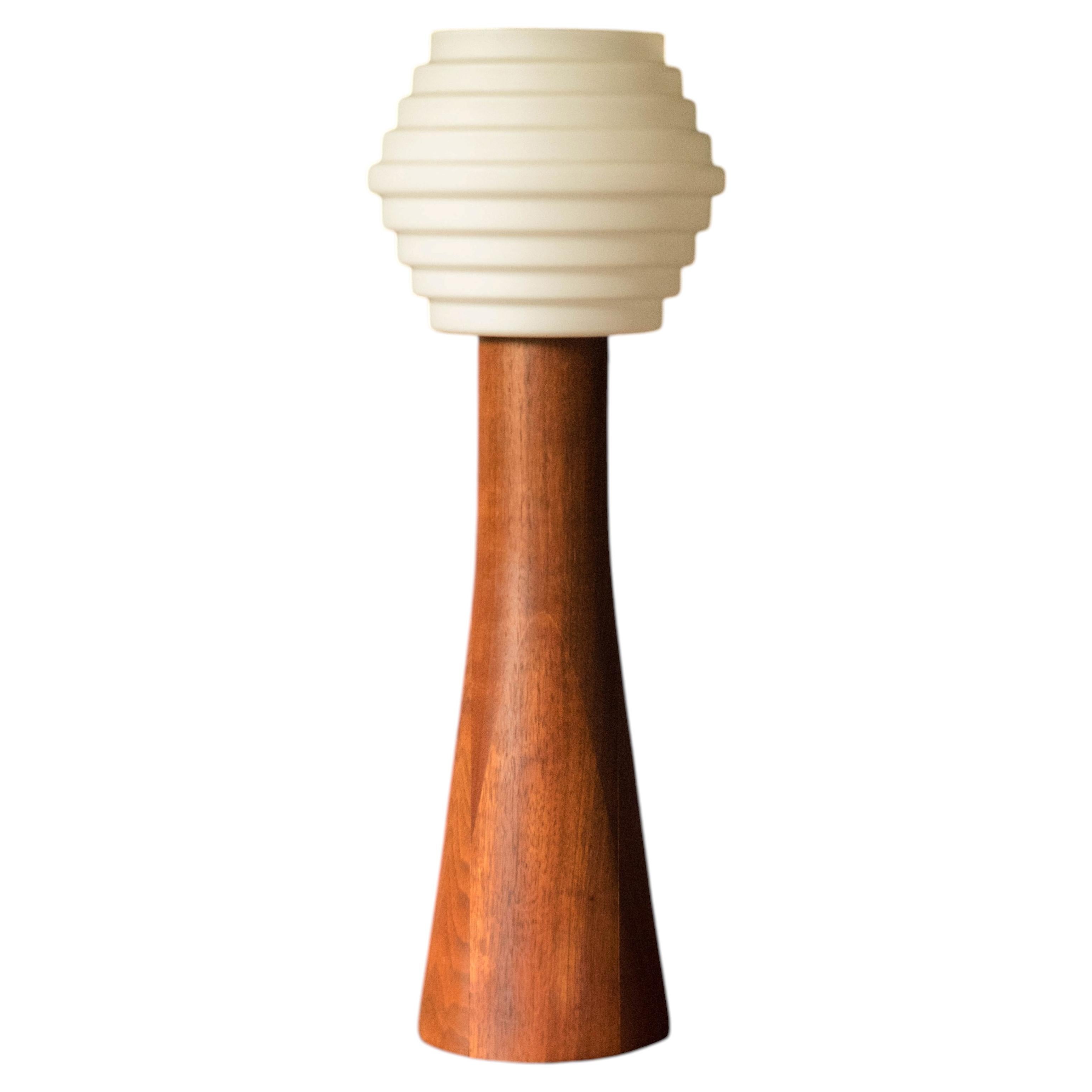 Vintage Sculptural Scandinavian Walnut and Glass Accent Table Lamp