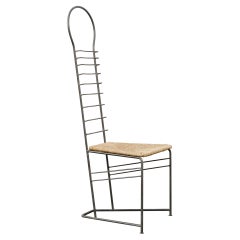 Vintage Sculptural Steel and Straw Chair