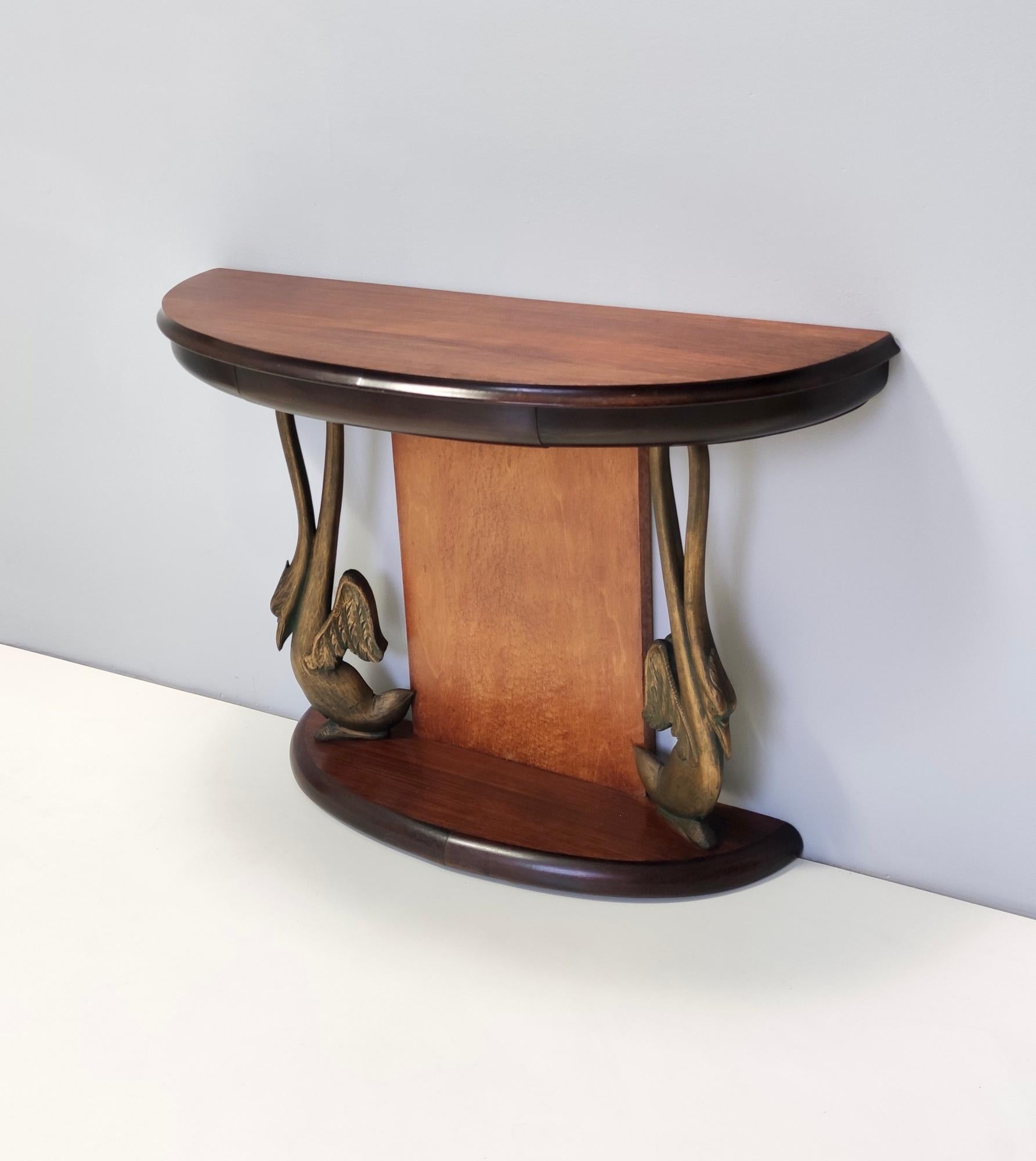 Empire Vintage Sculptural Swan Motif Canaletto Walnut Console Table by Dassi, Italy