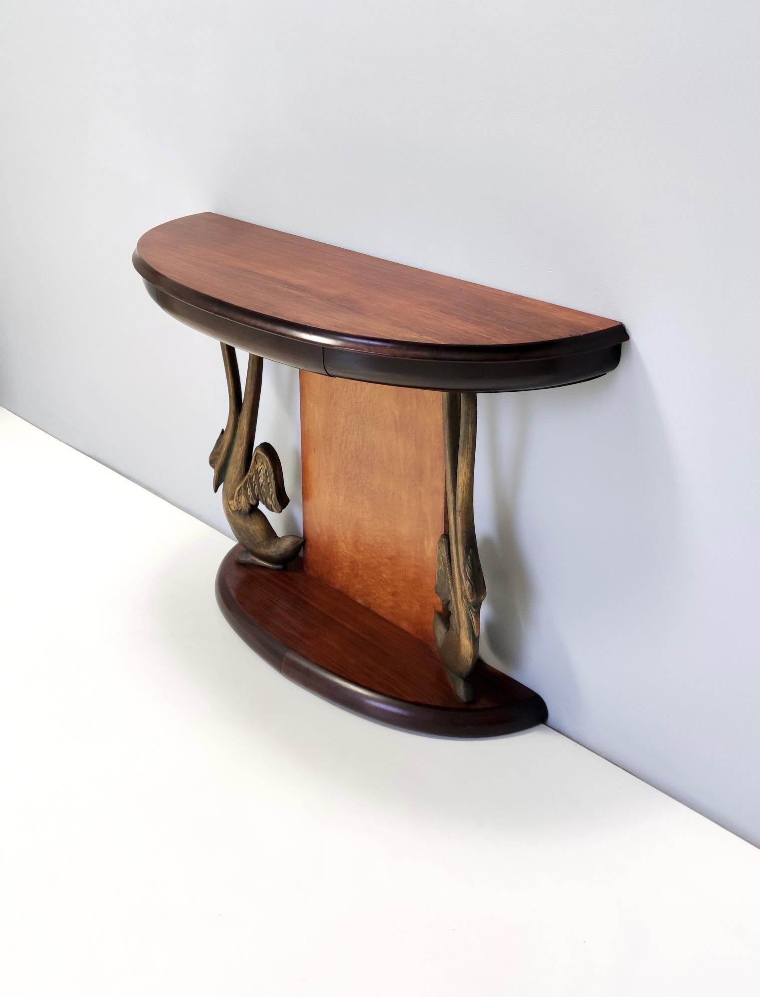 Italian Vintage Sculptural Swan Motif Canaletto Walnut Console Table by Dassi, Italy
