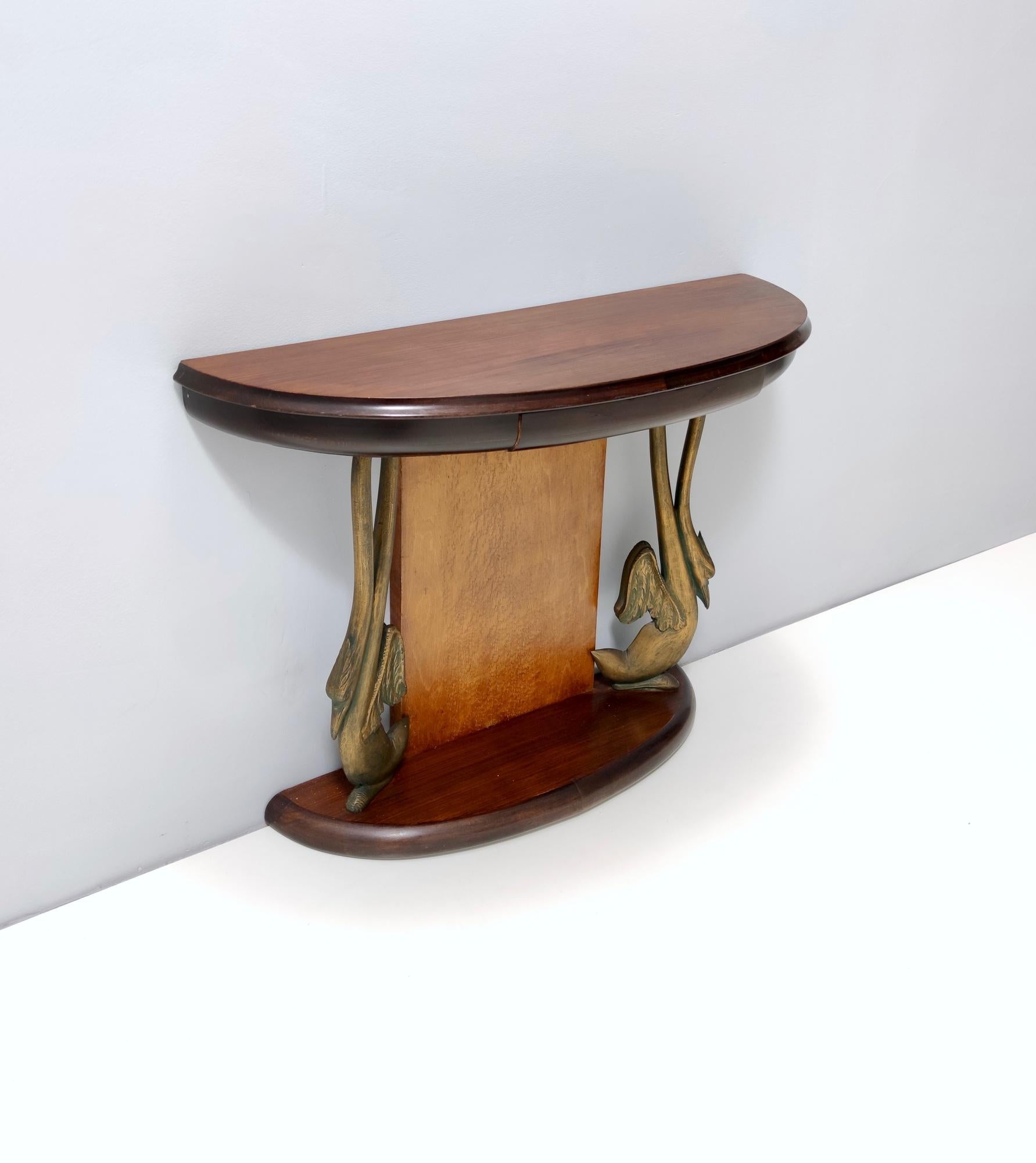 Dyed Vintage Sculptural Swan Motif Canaletto Walnut Console Table by Dassi, Italy