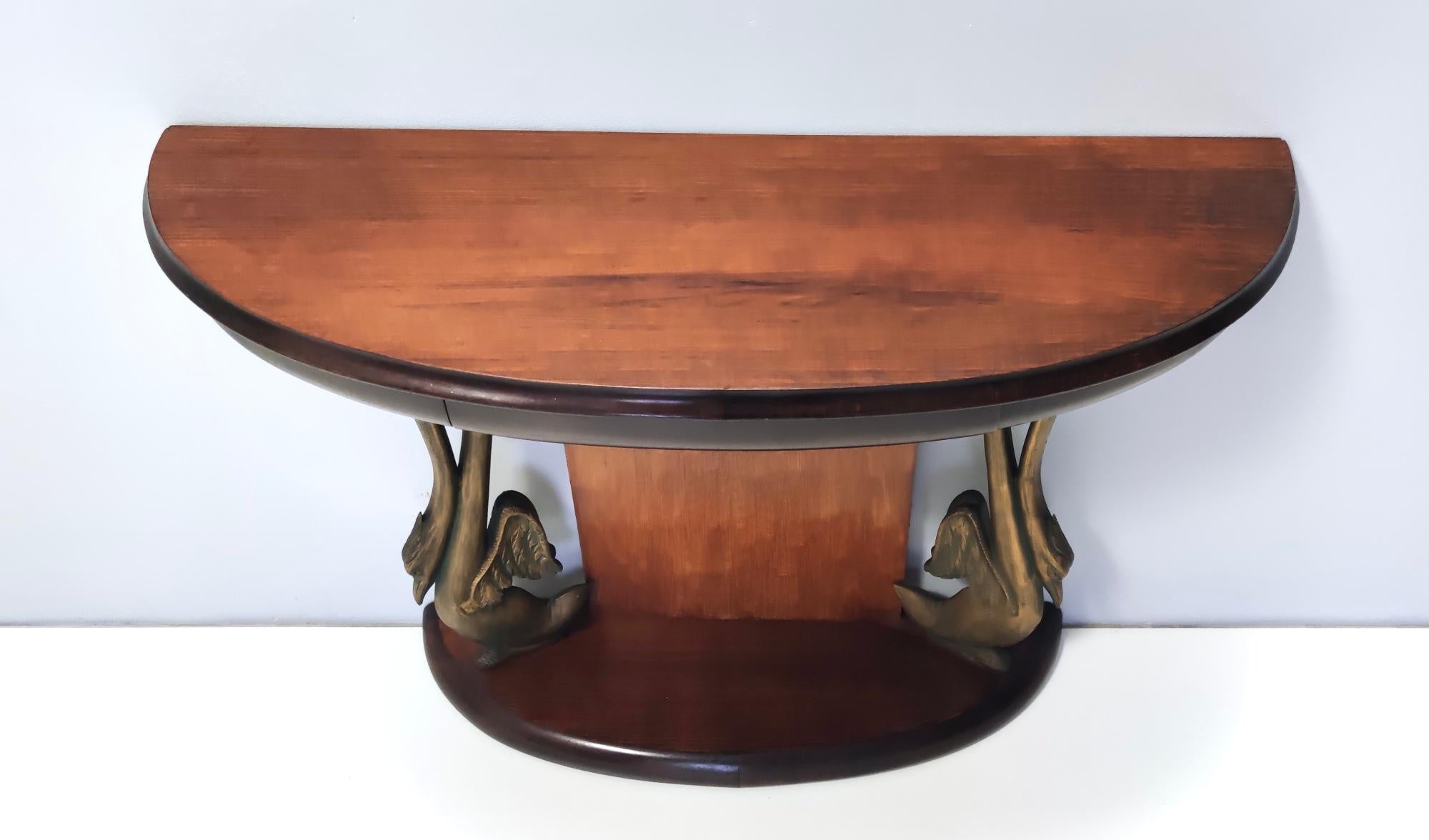 Mid-20th Century Vintage Sculptural Swan Motif Canaletto Walnut Console Table by Dassi, Italy