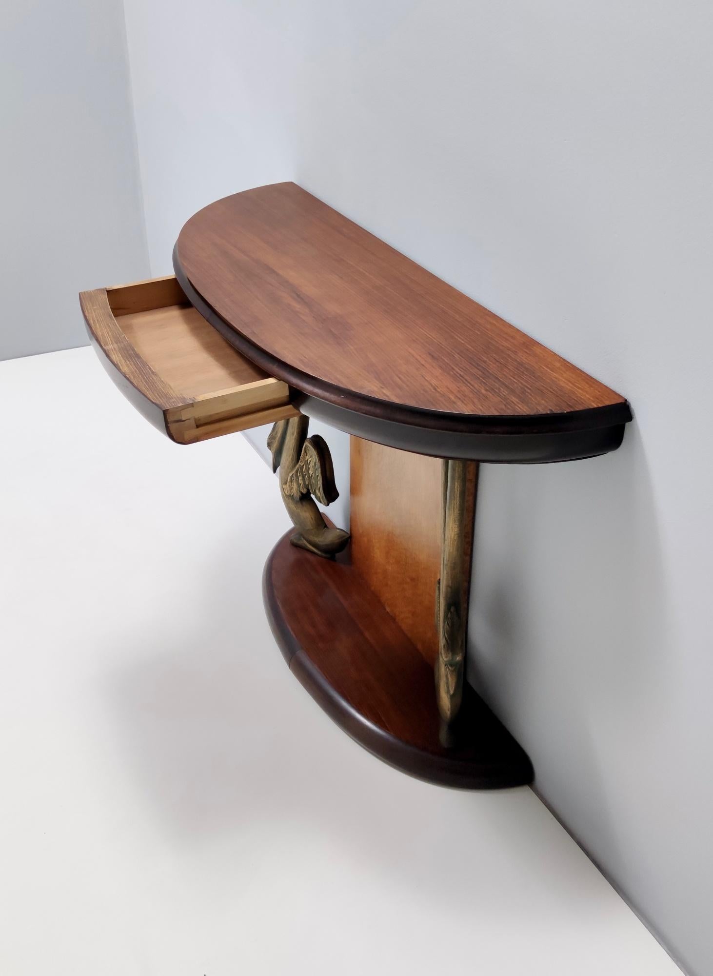 Beech Vintage Sculptural Swan Motif Canaletto Walnut Console Table by Dassi, Italy