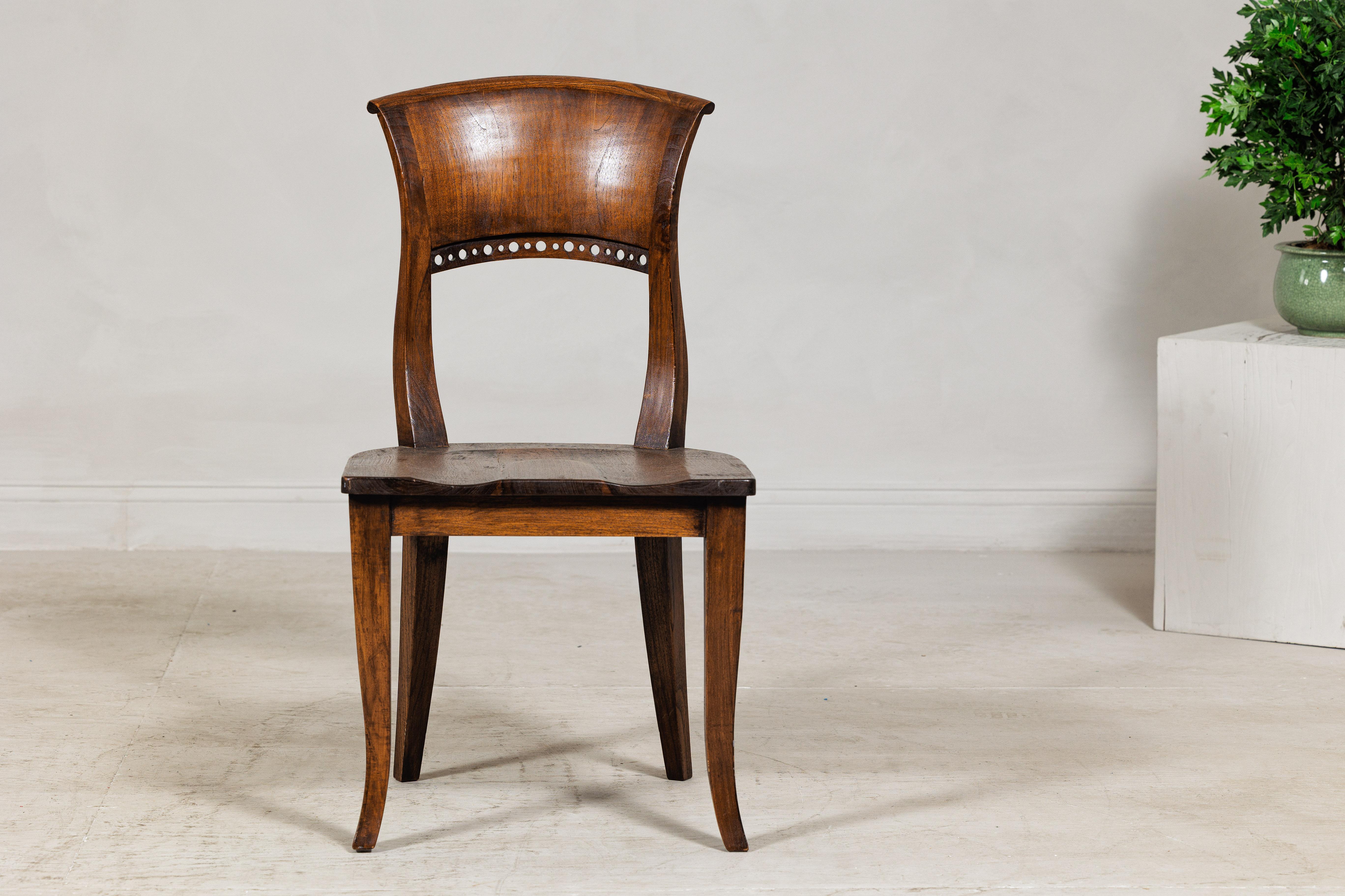 Vintage Sculptural Teak Wood Side Chair with Pierced Back Detail For Sale 7